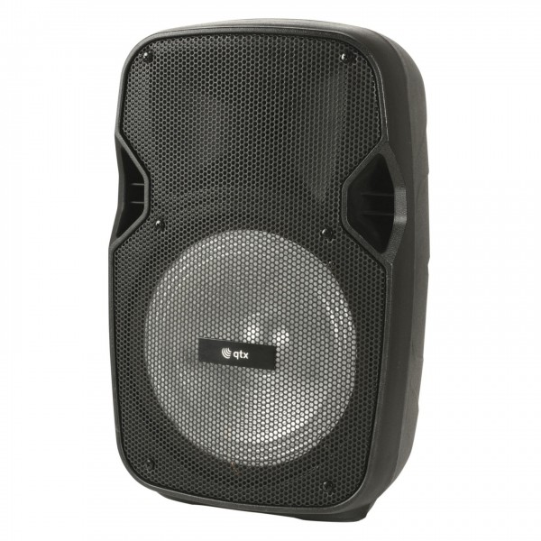 QTX PAL8 8" Battery Powered PA Speaker with VHF Microphone LEDs - front