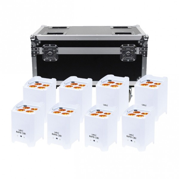 LEDJ QB1 RGBA LED Uplighter, White, Eight Pack with Charge Case - eight pack