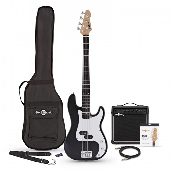 LA Bass Guitar Black, 15W Bass Amp Pack