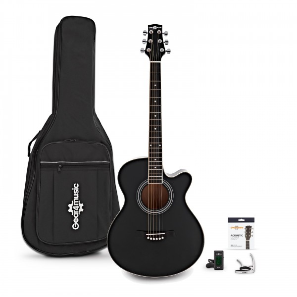 Single Cutaway Acoustic Guitar Pack by Gear4music, Black