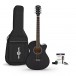 Guitarra Acústica Gear4music Single Cutaway Negra, Pack con Funda y Accesorios