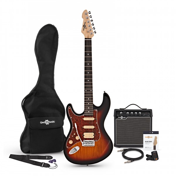 LA Select Left Handed Electric Guitar HSS + Amp Pack, Sunburst