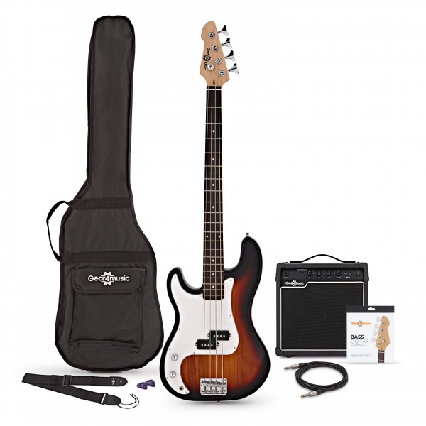 LA Left Handed Bass Guitar + 15W Amp Pack, Sunburst