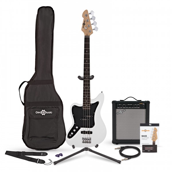 Seattle Left Handed Bass Guitar + 35W Amp Pack, White