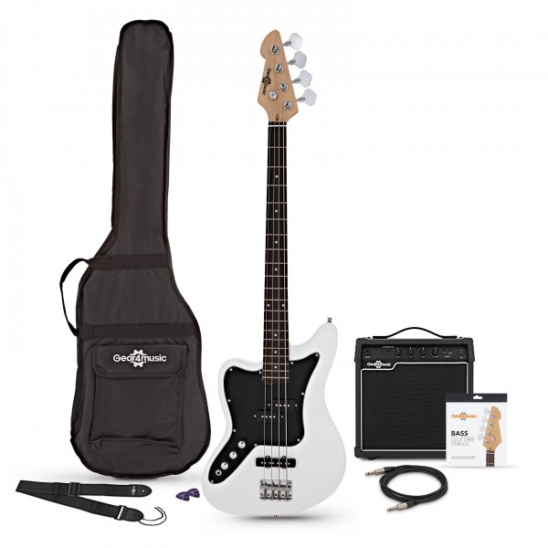 Seattle Left Handed Bass Guitar + 15W Amp Pack, White