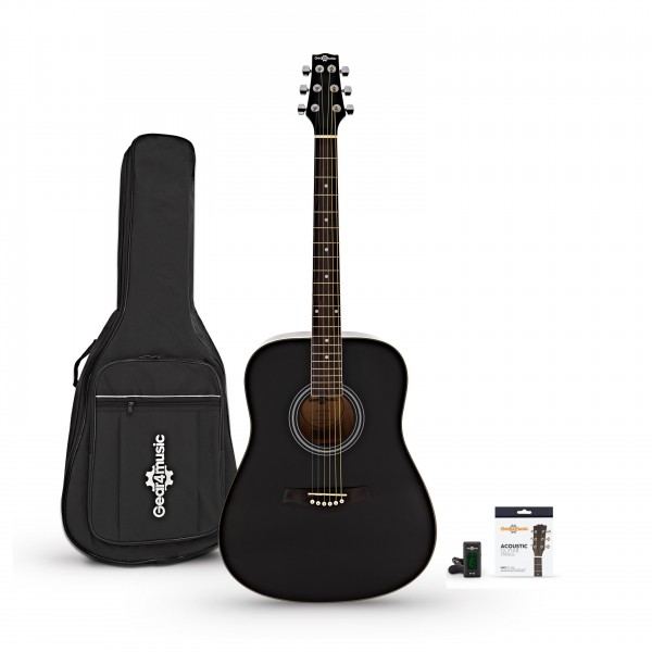 Dreadnought Left Handed Acoustic + Accessory Pack, Black