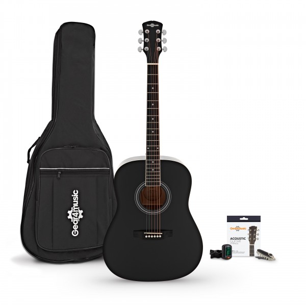 Dreadnought Left Handed Acoustic + Accessory Pack, Black