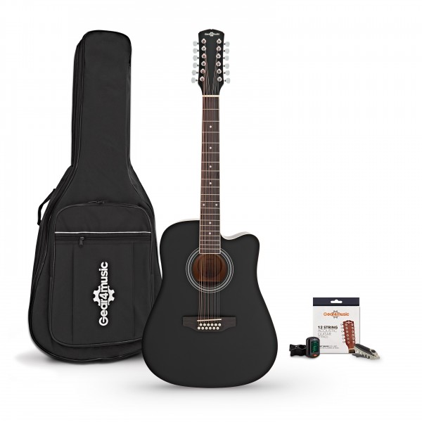 Dreadnought 12 String Acoustic Guitar, Black + Accessory Pack