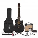 Roundback Electro Acoustic Guitar, Black + Complete Pack