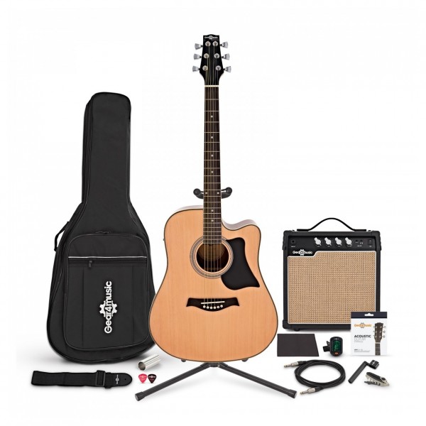 Dreadnought Electro Acoustic + Complete Pack by Gear4music, Black