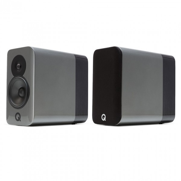 Q Acoustics Concept 300 Silver / Ebony Bookshelf Speakers (Pair) w/ Tripod Speaker Stands