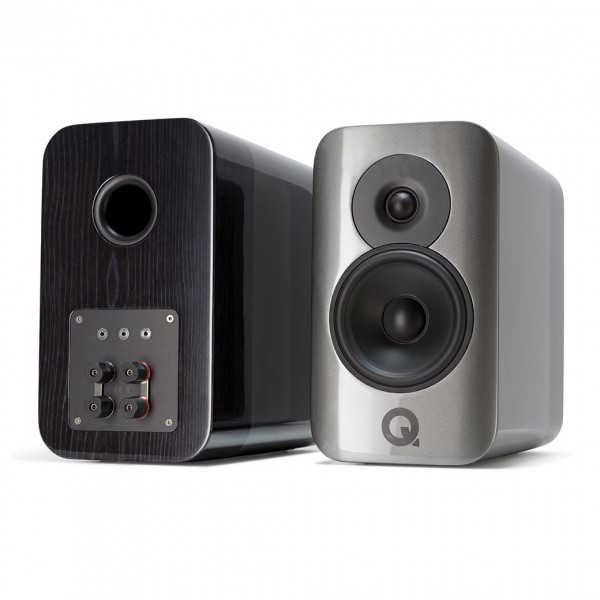 Q Acoustics Concept 300 Silver / Ebony Bookshelf Speakers (Pair) w/ Tripod Speaker Stands