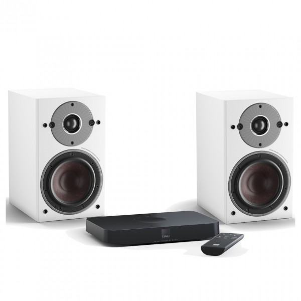 DALI OBERON 1C Active White Bookshelf Speakers (Pair) w/ Sound Hub Compact