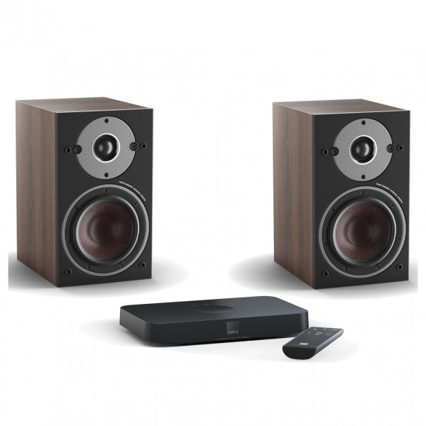 DALI OBERON 1C Active Dark Walnut Bookshelf Speakers (Pair) w/ Sound Hub Compact