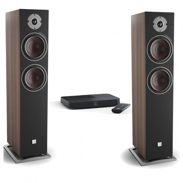 DALI OBERON 7C Active Dark Walnut Floorstanding Speakers (Pair) w/ Sound Hub Compact