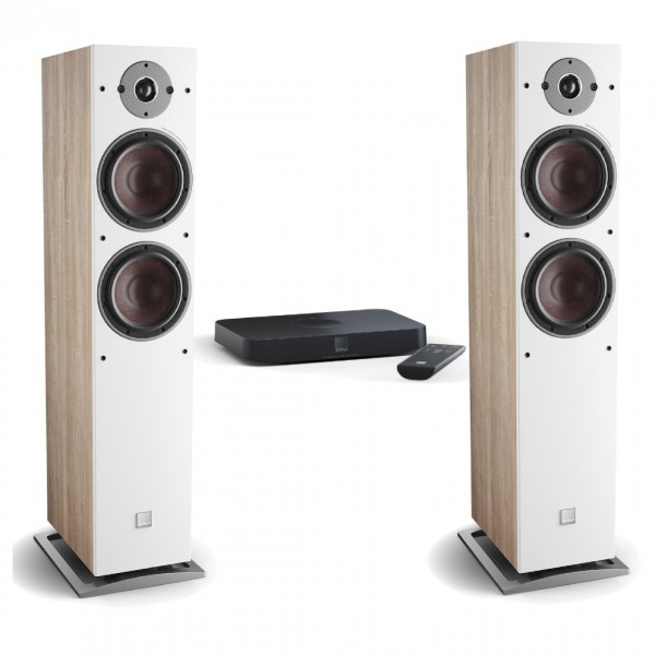 DALI OBERON 7C Active Light Oak Floorstanding Speakers (Pair) w/ Sound Hub Compact