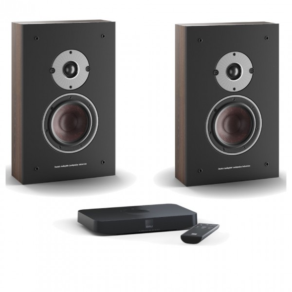 DALI OBERON On-Wall-C Active Dark Walnut Speakers (Pair) w/ Sound Hub Compact
