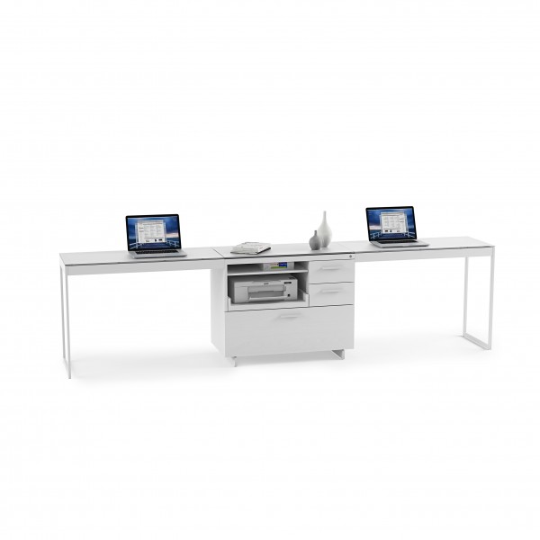 Centro 6402 Return Satin White on Oak / Grey Glass