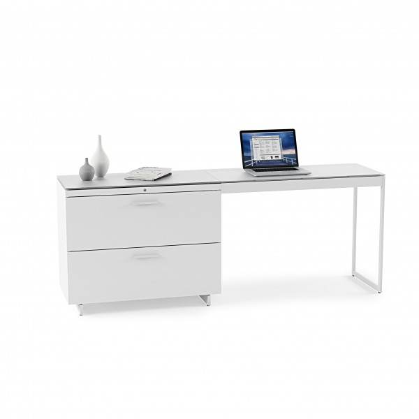 Centro 6402 Return Satin White on Oak / Grey Glass