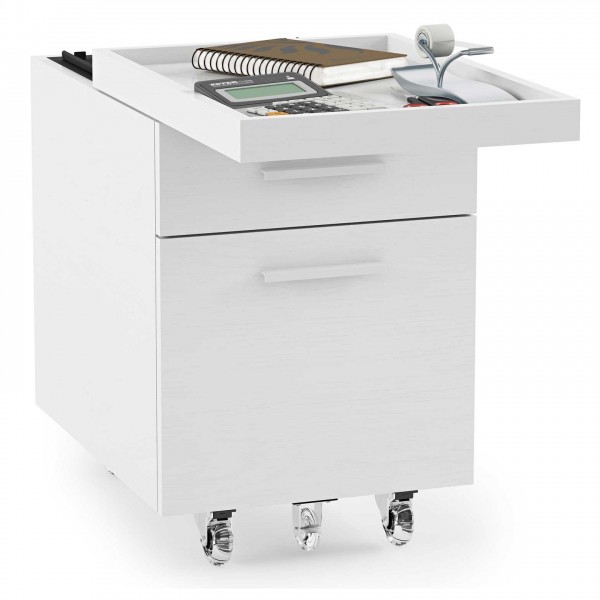 Centro 6407 Mobile File Pedestal Satin White on Oak