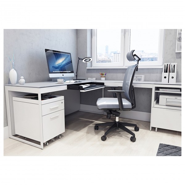Centro 6407 Mobile File Pedestal Satin White on Oak