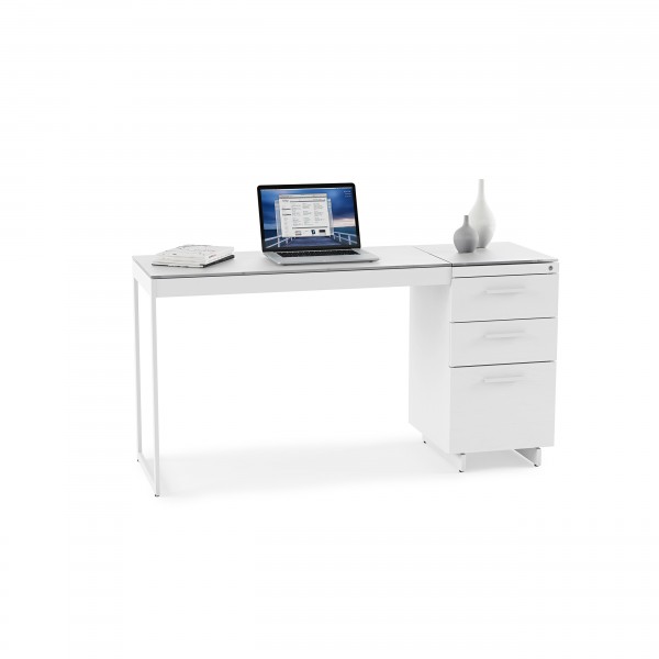 Centro 6414 3-Drawer File Cabinet Satin White on Oak / Grey Glass