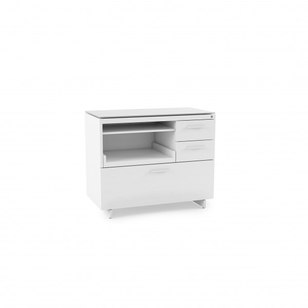 Centro 6417 Multifunction Cabinet Satin White on Oak / Grey Glass
