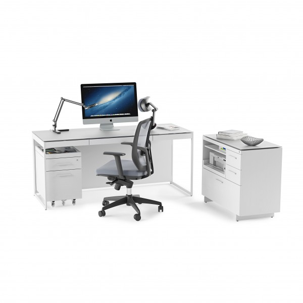 Centro 6417 Multifunction Cabinet Satin White on Oak / Grey Glass