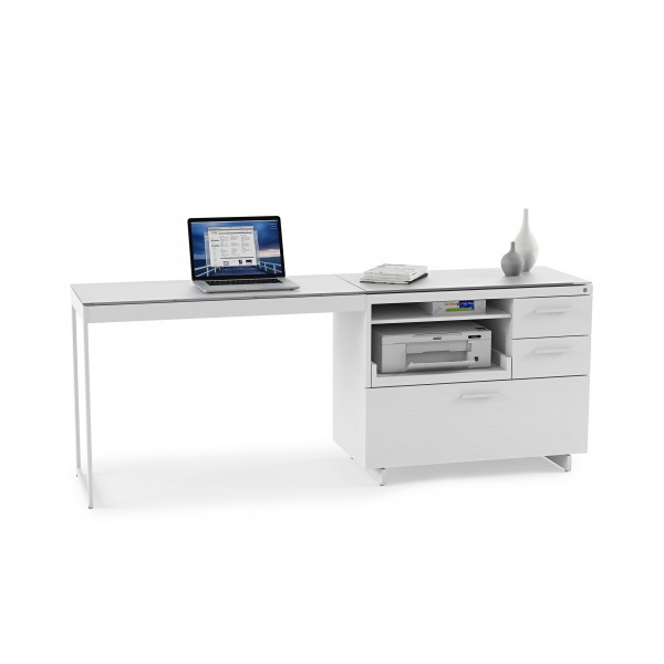 Centro 6417 Multifunction Cabinet Satin White on Oak / Grey Glass