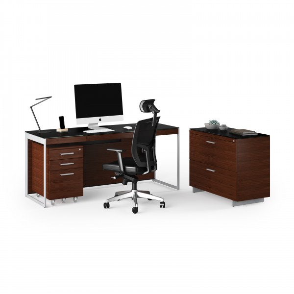 Sequel 20 6101 Desk Chocolate Stained Walnut w/ Satin Nickel Legs