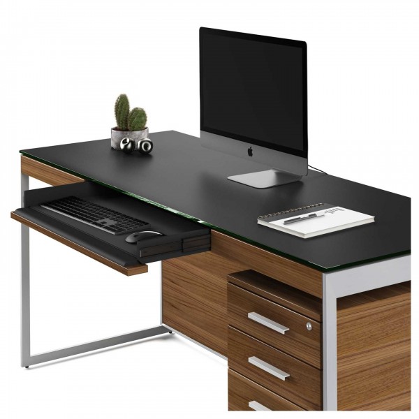 Sequel 20 6101 Desk Natural Walnut w/ Satin Nickel Legs