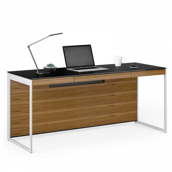 Sequel 20 6101 Desk Natural Walnut w/ Satin Nickel Legs