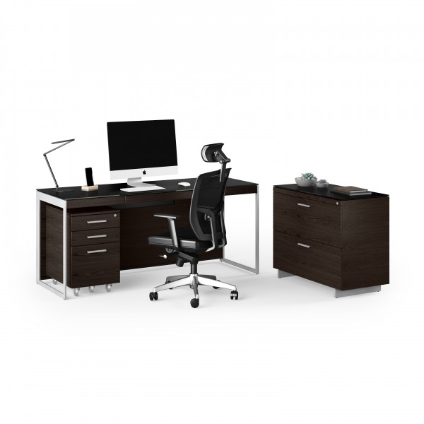 Sequel 20 6101 Desk Charcoal Stained Ash w/ Satin Nickel Legs
