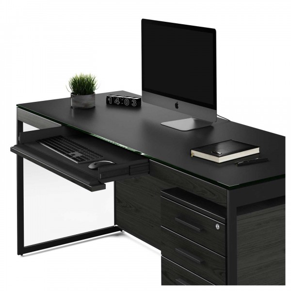 Sequel 20 6101 Desk Charcoal Stained Ash w/ Black Steel Legs