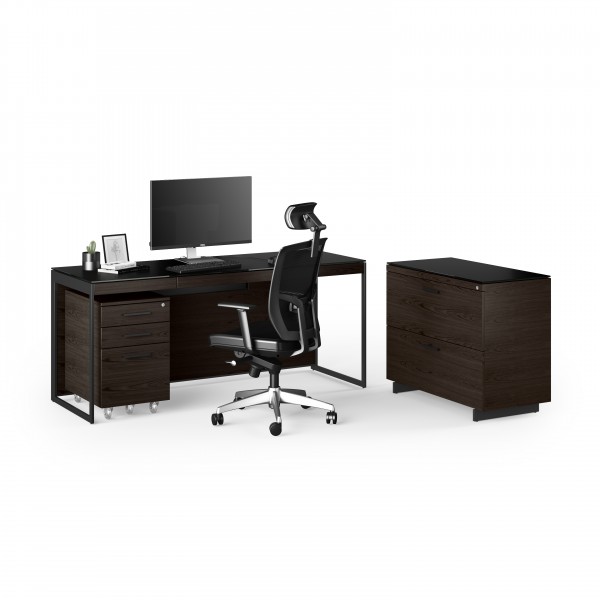 Sequel 20 6101 Desk Charcoal Stained Ash w/ Black Steel Legs