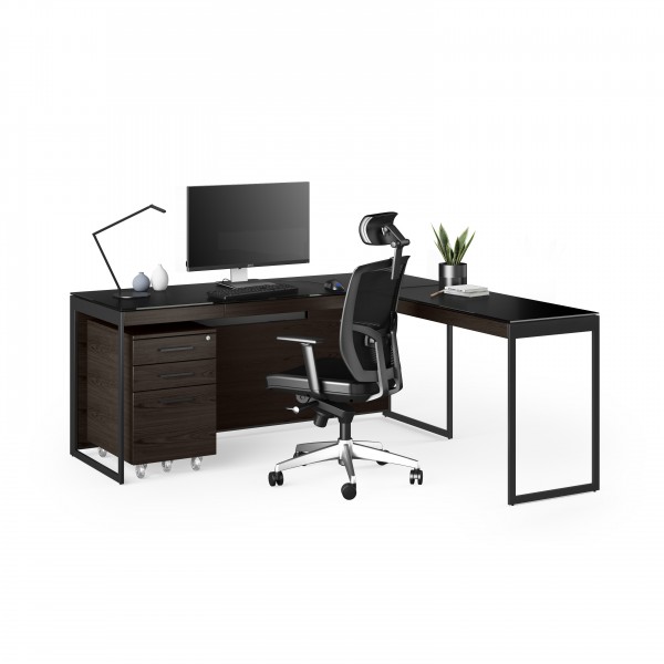 Sequel 20 6101 Desk Charcoal Stained Ash w/ Black Steel Legs