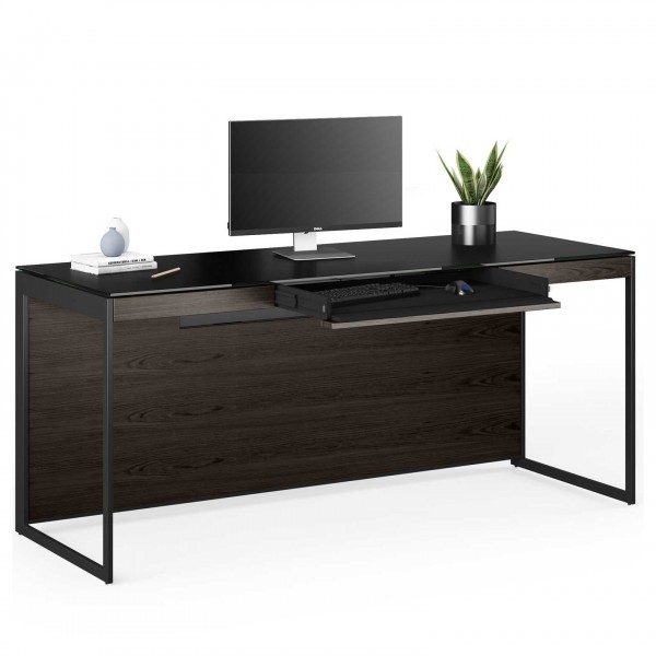Sequel 20 6101 Desk Charcoal Stained Ash w/ Black Steel Legs