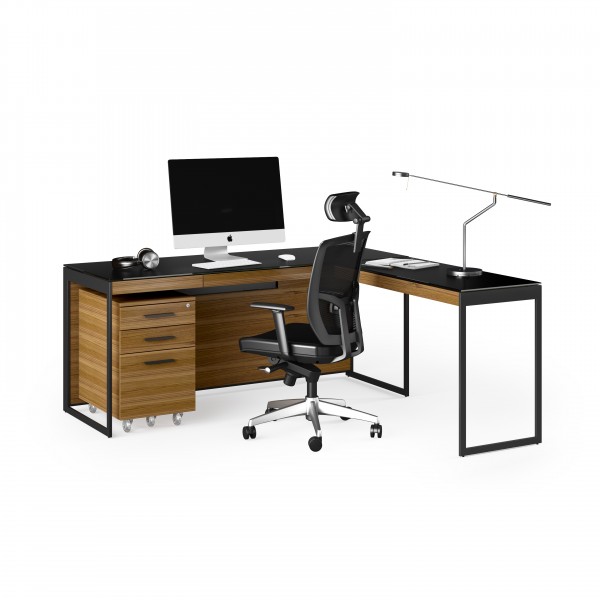 Sequel 20 6101 Desk Natural Walnut w/ Black Steel Legs