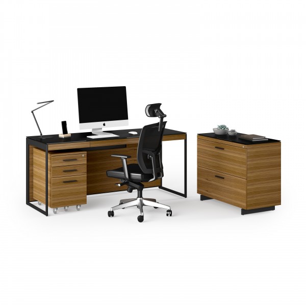 Sequel 20 6101 Desk Natural Walnut w/ Black Steel Legs