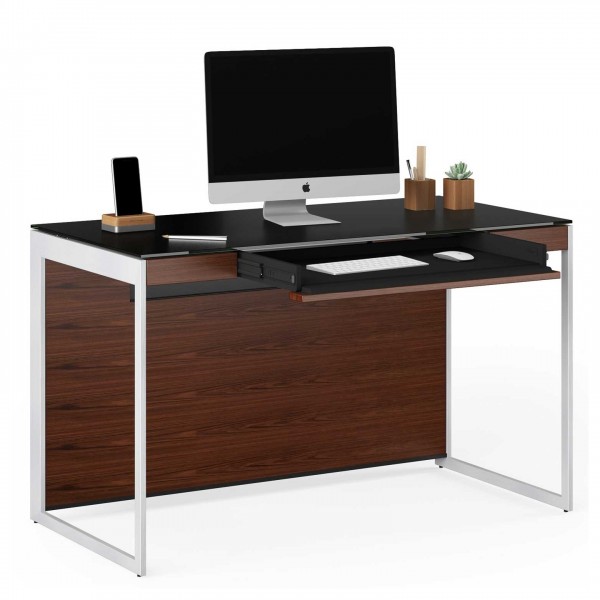 Sequel 20 6103 Compact Desk Chocolate Stained Walnut w/ Satin Nickel Legs