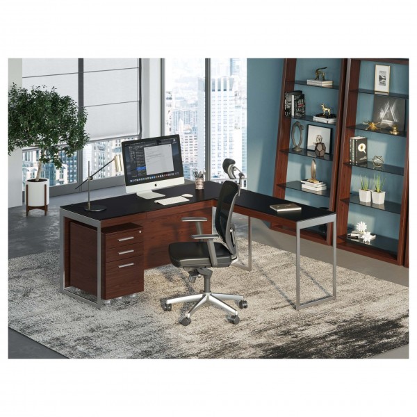 Sequel 20 6101 Desk Chocolate Stained Walnut w/ Black Steel Legs