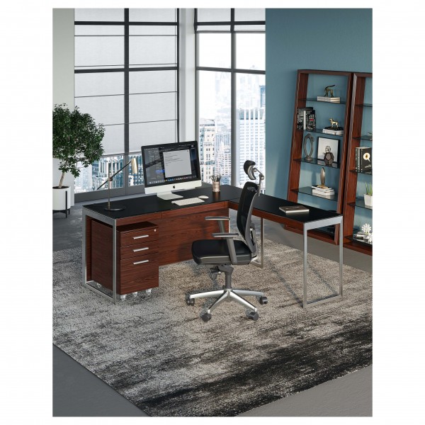 Sequel 20 6101 Desk Chocolate Stained Walnut w/ Black Steel Legs