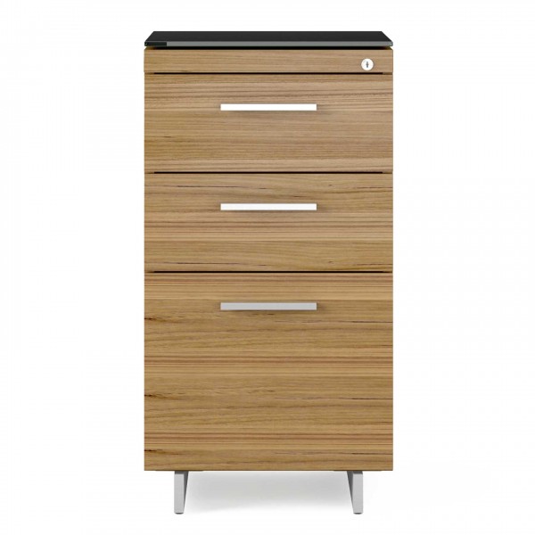 Sequel 20 6114 3 Drawer File Cabinet Natural Walnut w/ Satin Nickel Finish