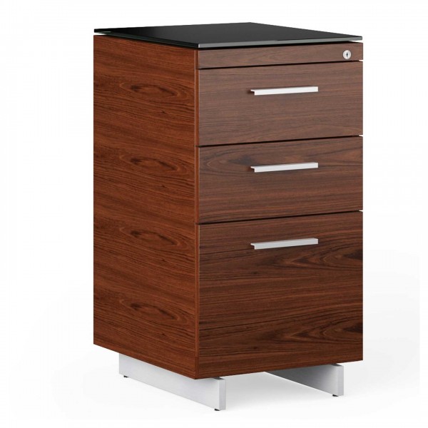 Sequel 20 6114 3 Drawer File Cabinet Chocolate Stained Walnut w/ Satin Nickel Finish
