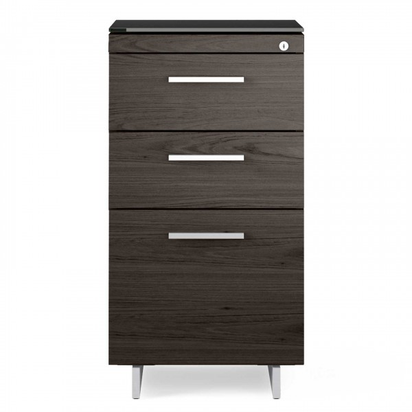 Sequel 20 6114 3 Drawer File Cabinet Charcoal Stained Ash w/ Satin Nickel Finish