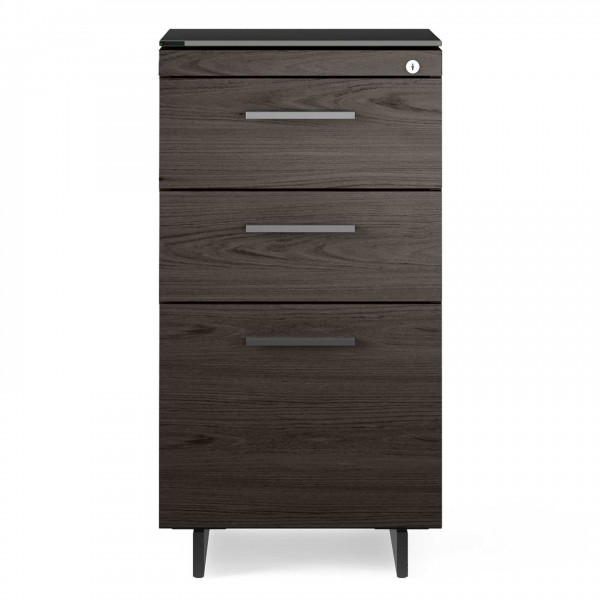 Sequel 20 6114 3 Drawer File Cabinet Charcoal Stained Ash w/ Black Steel Finish