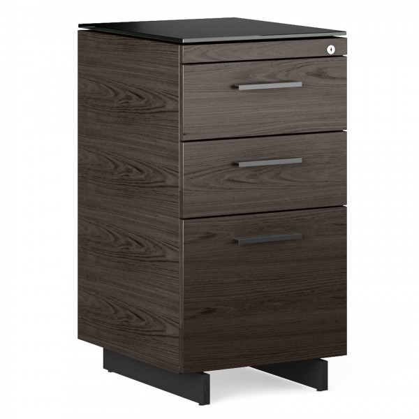Sequel 20 6114 3 Drawer File Cabinet Charcoal Stained Ash w/ Black Steel Finish