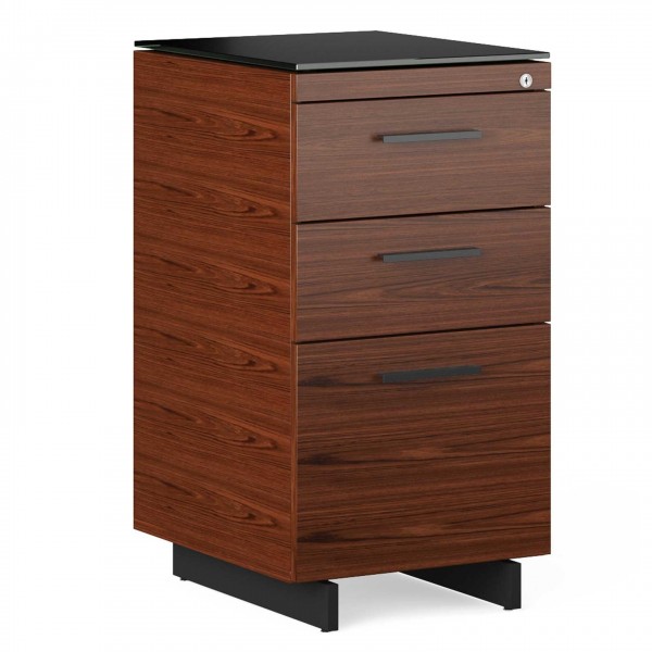 Sequel 20 6114 3 Drawer File Cabinet Chocolate Stained Walnut w/ Black Steel Finish