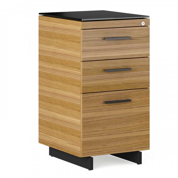 Sequel 20 6114 3 Drawer File Cabinet Natural Walnut w/ Black Steel Finish