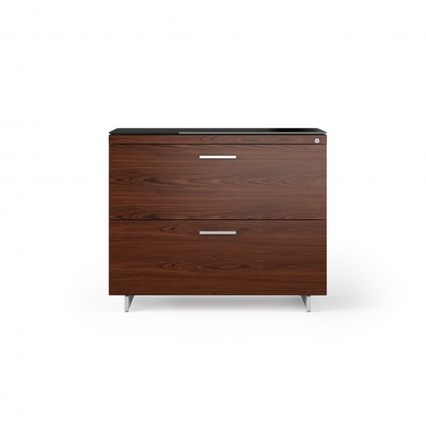 Sequel 20 6116 Lateral File Cabinet Chocolate Stained Walnut w/ Satin Nickel Finish